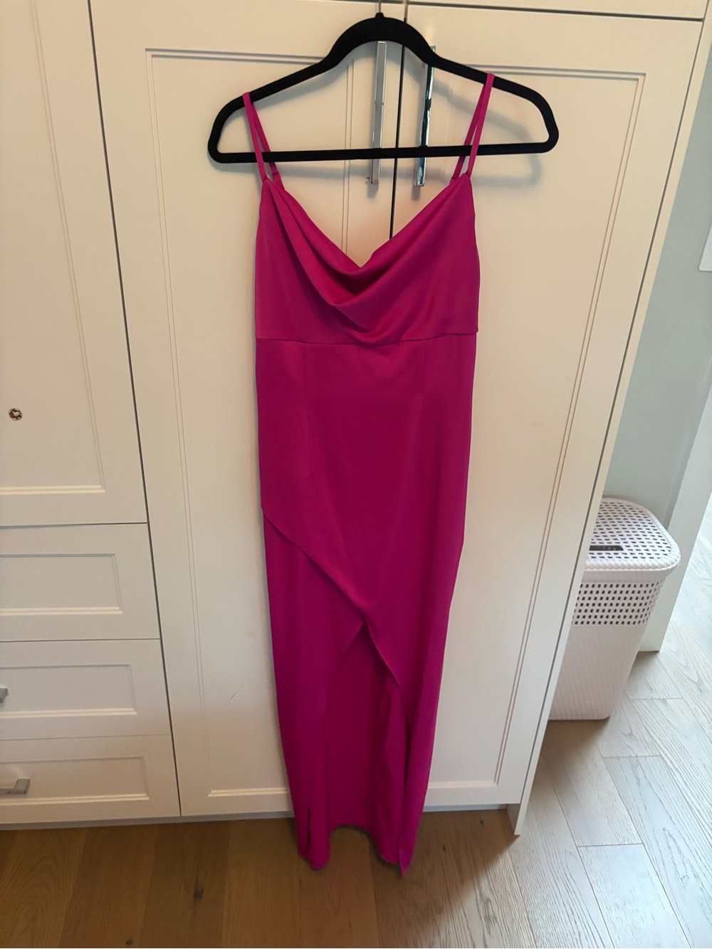 Aidan Mattox Hot Pink Cowl Neck Maxi Slip Dress
